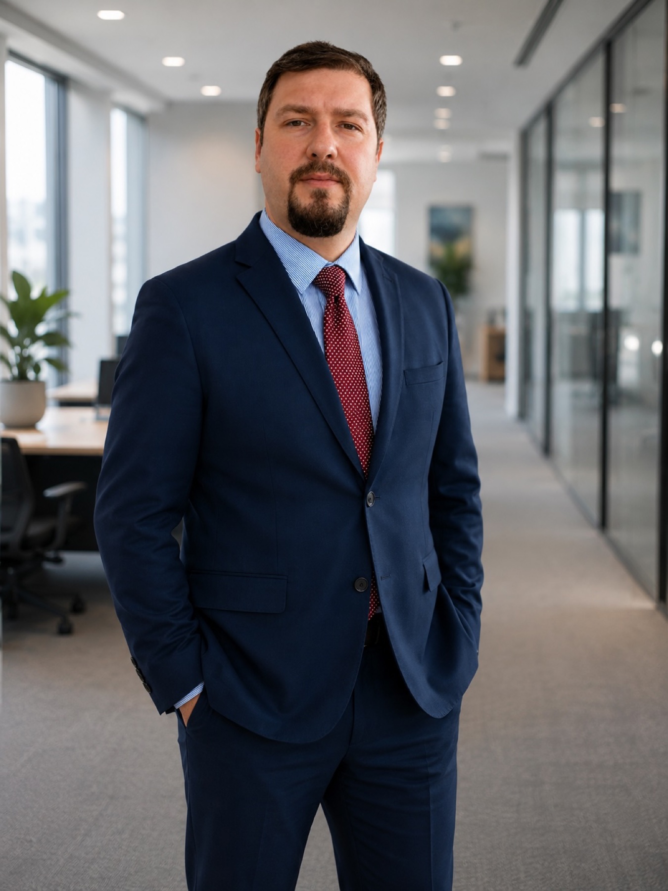 Cenk Yılgör standing in a contemporary office